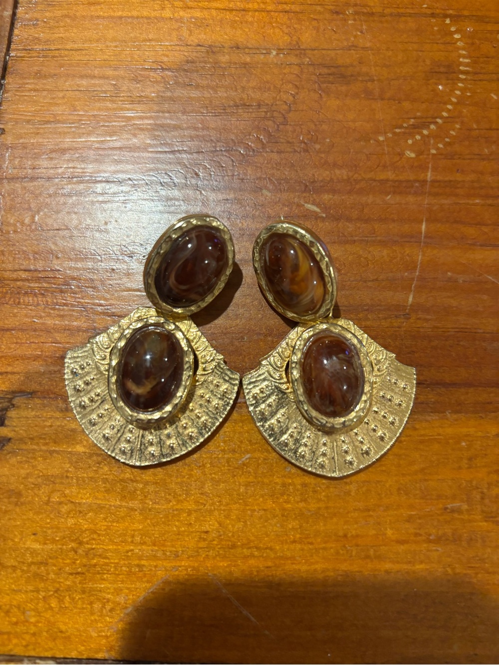 Vintage Gold and Brown Statement Clip On Earrings